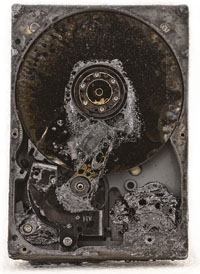Data recovery wasnt possible for this fire damaged hard disk drive. We do however have data recovery solutions available for most other data loss situations.